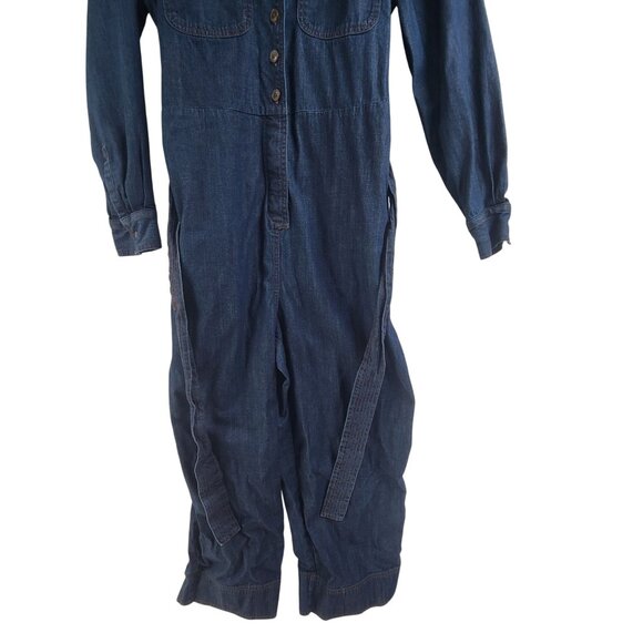 Banana Republic Button Up Tailored Jumpsuit Blue Women's Size M Classic - Picture 3 of 10